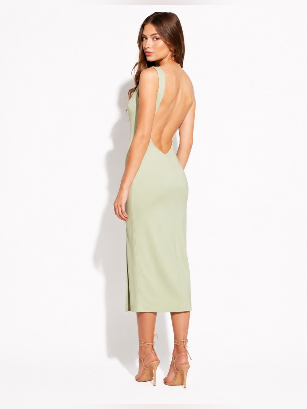 Katie May Caliente Sage Green Side Slit Midi Dress Size L